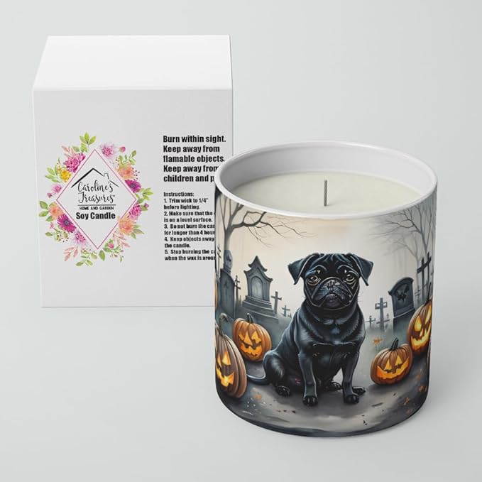 Caroline's Treasures DAC2065CDL Black Pug Spooky Halloween Decorative Soy Candle Nature Soy Wax Essential Oil Home Decor Ideal for Bedroom Kitchen Bath Office Gift, 10 oz