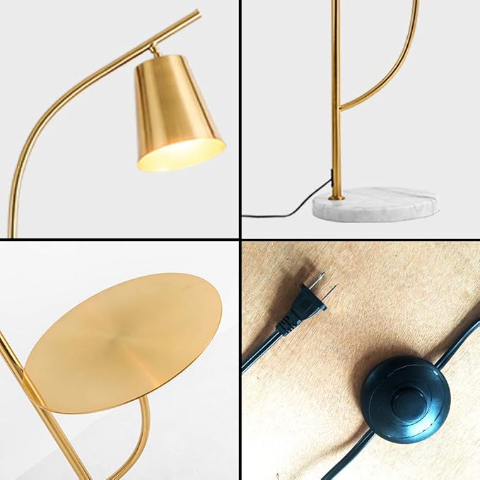 Hsyile Lighting KU300214 Creative Bedroom & Living Room Floor Lamp with a Table,Office and Reading Light - E26 Base - Brushed Antique Brass Finish