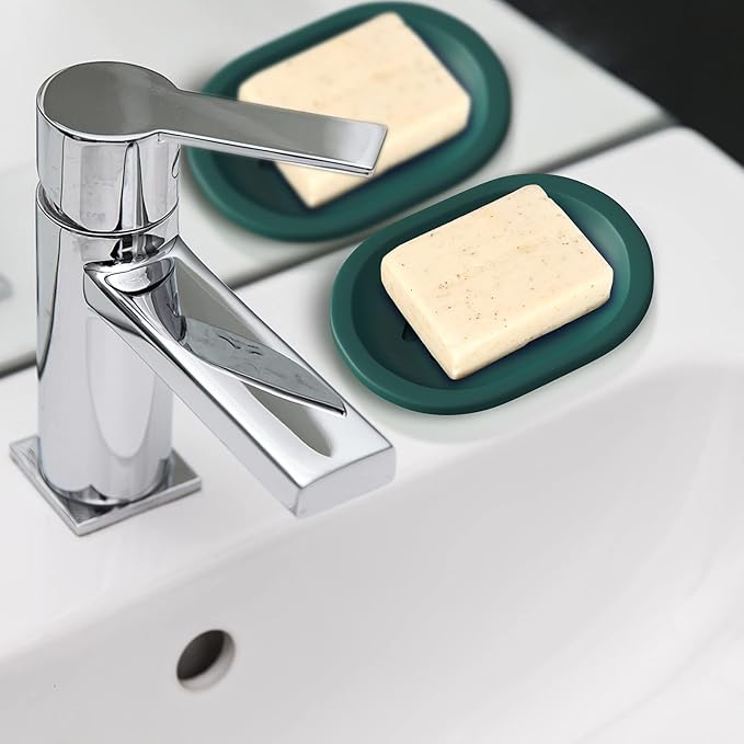 Topsky 2 Pcs Soap Dish for Shower, Double Layer Draining Soap Savers with Drip Tray - Dark Green