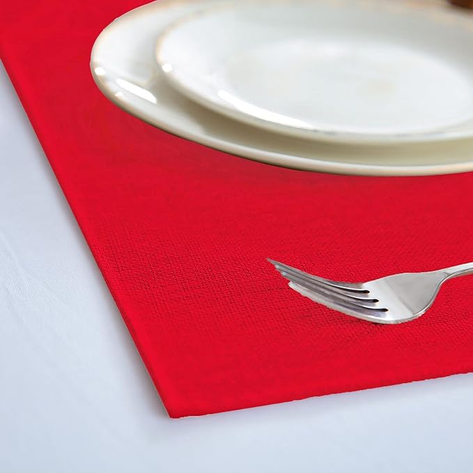 Linen Fabric Placemats Set of 6, Machine Washable, Heat Resistant, Wrinkle Free, Thick Polyester Kitchen Place Mats for Dining Table (Red)