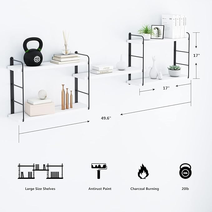 Wall Mounted Floating Shelves, Wall Shelves, Rustic Wall Decor Wood Shelves for Bedroom, Living Room, Bathroom and Kitchen Storage, Easy Installation (5, White)