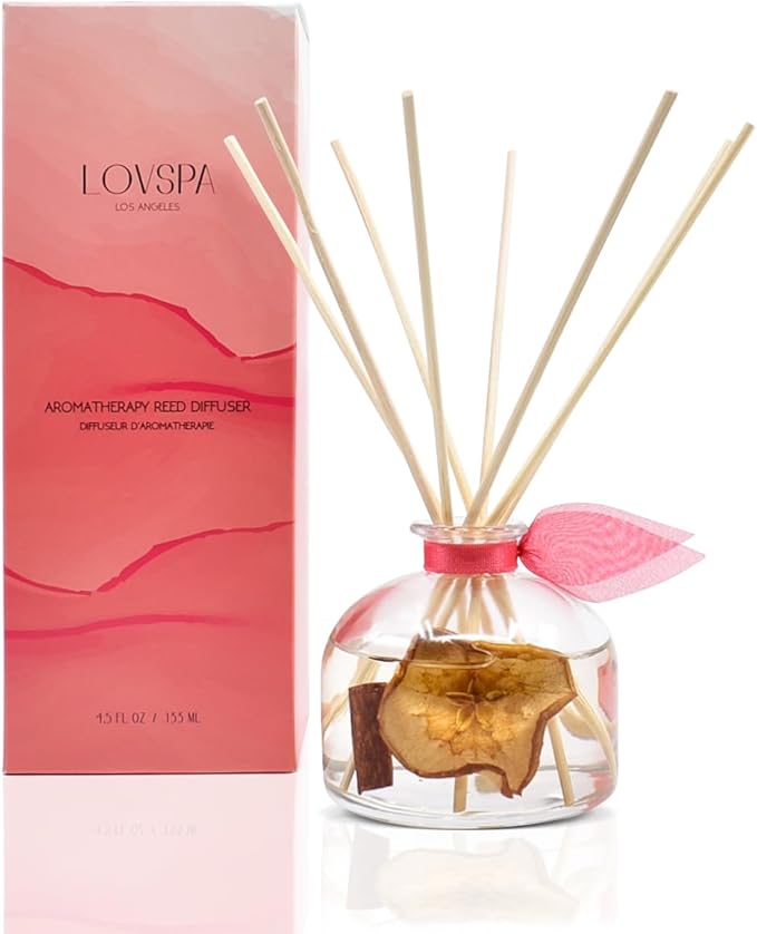 LOVSPA Spicy Apple Cinnamon Reed Diffuser Set - Clarity Fall Scent Diffuser for Home with Real Apples - Non-Toxic Oil Reed Diffuser - Made in The USA