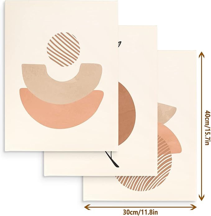 Boho Minimalist Wall Art Set - Modern Framed Canvas Prints Featuring Bohemian Style, Geometric Figures, and Abstract Art - Ideal for Home or Office Wall Decor (12"x16", Set of 3)