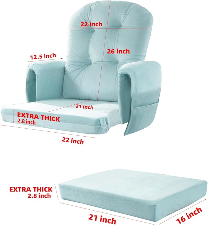 5 PCS Velvet Glider Rocker Replacement Cushions with Side Storage Pocket, Thickened & Supportive Cushions Set for Indoor Nursery Rocking Chair, Blue