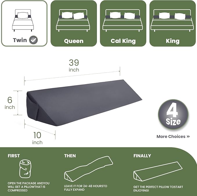 Wedge Pillow Headboard, Ultimate Comfort Bed Wedge Pillow for Headboard, Relaxation Bed Gap Filler for Twin, Foam Pillow Wedge for Headboard Gap, Overall Bed Gap Filler. 2 Covers.