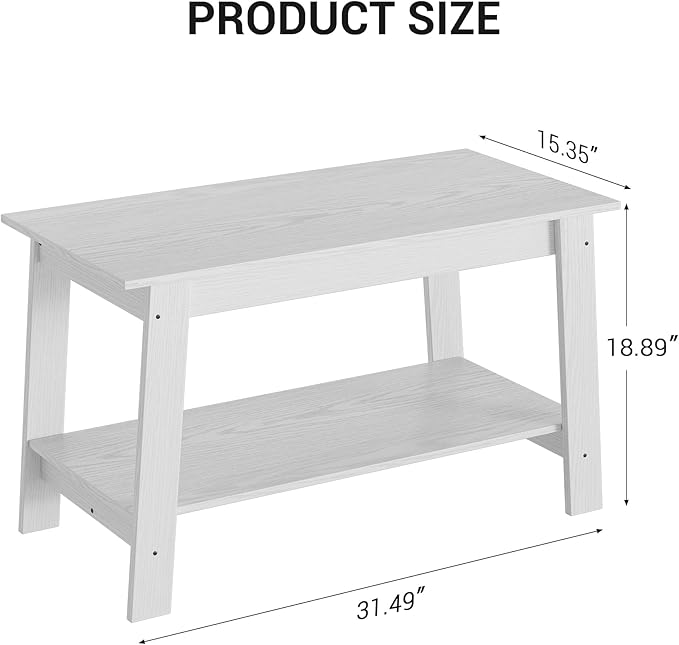 2-Tie Coffee Table, Rustic Wood Living Room Tables with Open Rectangular Storage Compartment, Coffee Tables for Living Room, Outdoors, Home Office, Bedroom, White