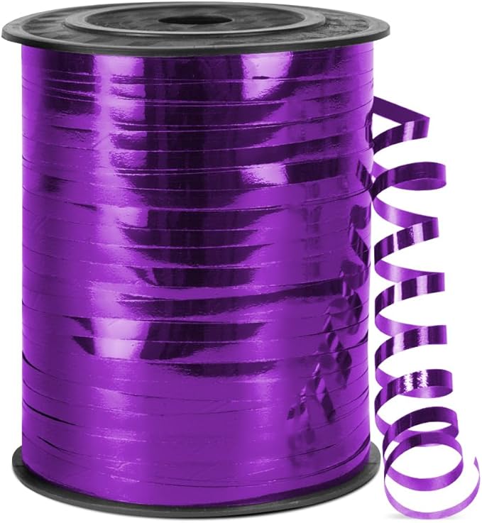 500 Yards Metallic Shiny Curling Ribbon with Spool, 1/5" Curly Ribbons - Ideal for Gift Wrapping, Birthday, Halloween, Christmas Party Decorations, and Balloon String Ribbon in Purple