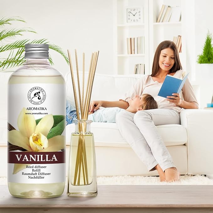 Reed Diffuser Refill Set Vanille & Jasmine with Jasmine Essential Oil 34 Fl Oz - 2 x 500ml - Fragrance Oil Reed Diffuser Refill - Room Freshener - Floral Fragrance