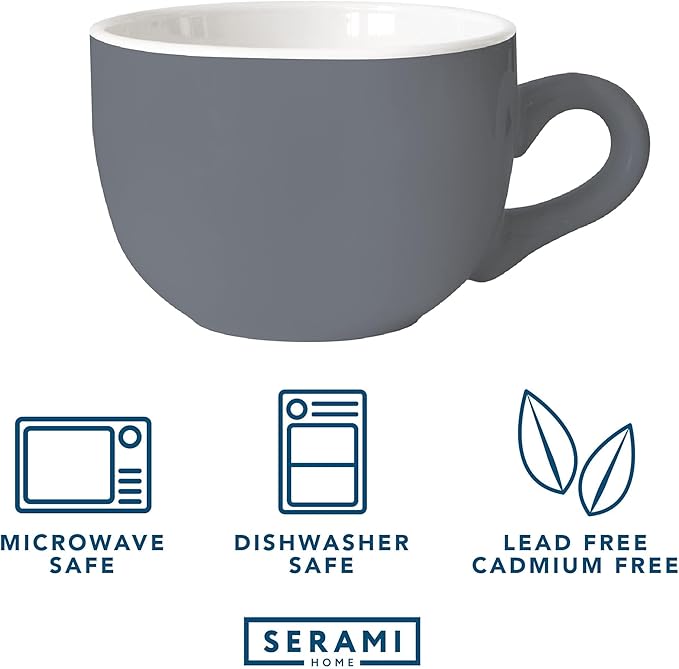 Serami Oversized Ceramic Coffee Mug with Handle - Large 22 oz Cup, Perfect for Latte, Cappuccino, Soup, Cereal - Ideal for Everyday Use - Ceramic Bowl Set, Large Mug Set (Gray 4 Pack)