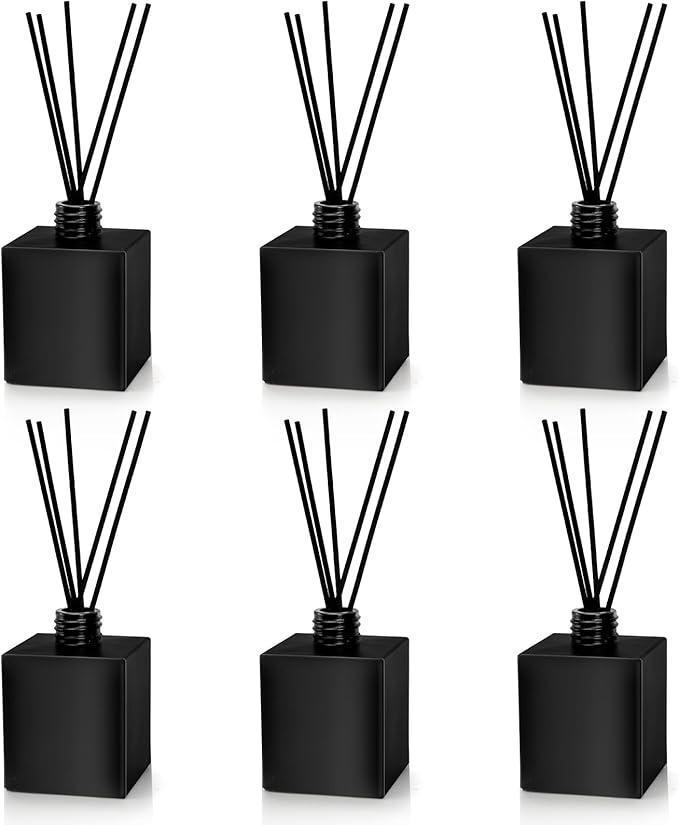 Yesland 6 Pack Perfume Reed Diffuser Bottle, 200ml/6.7oz Empty Refillable Essential Oil Bottles Glass with 60 Sticks, DIY Fragrance Diffuser Sets for Home Bathroom Office Decoration Gift, Black