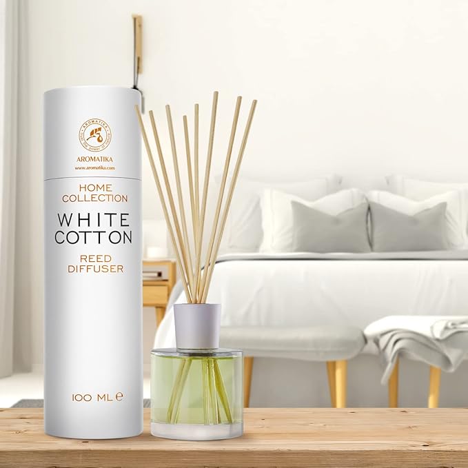 Reed Diffuser White Cotton 3.4 Fl Oz (100ml) - Room Diffuser with Floral Scent - Fragrance Diffuser with Rattan Sticks - Room Freshener - Scented Diffusers - Home Fragrance