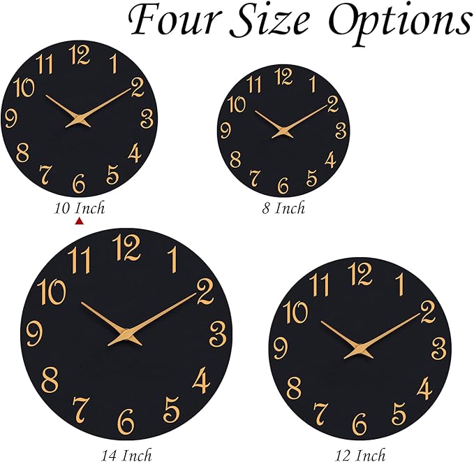 Wall Clock, 10 Inch Modern Wall Clocks Battery Operated, Silent Non Ticking Clock Decorative for Kitchen, Living Room, Bathroom, Office, Bedroom(Black Gold)
