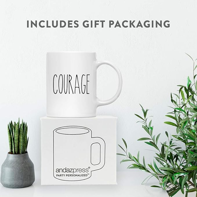 Andaz Press Simple Rustic Farmhouse Kitchen Decor 11oz. Ceramic Coffee Tea Mug, Courage, 1-Pack, Includes Gift Box, Minimalist Birthday Idea