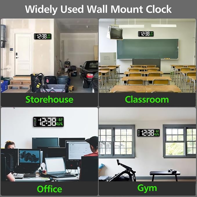Zgrmbo 16-inch Digital Wall Clock with Remote Control, Large Display Digital Clock with Date, Indoor Temp, Week, 12/24H, Auto Dimming, A Wall Clock Suitable for Living Room, Warehouse, Shop, Gym
