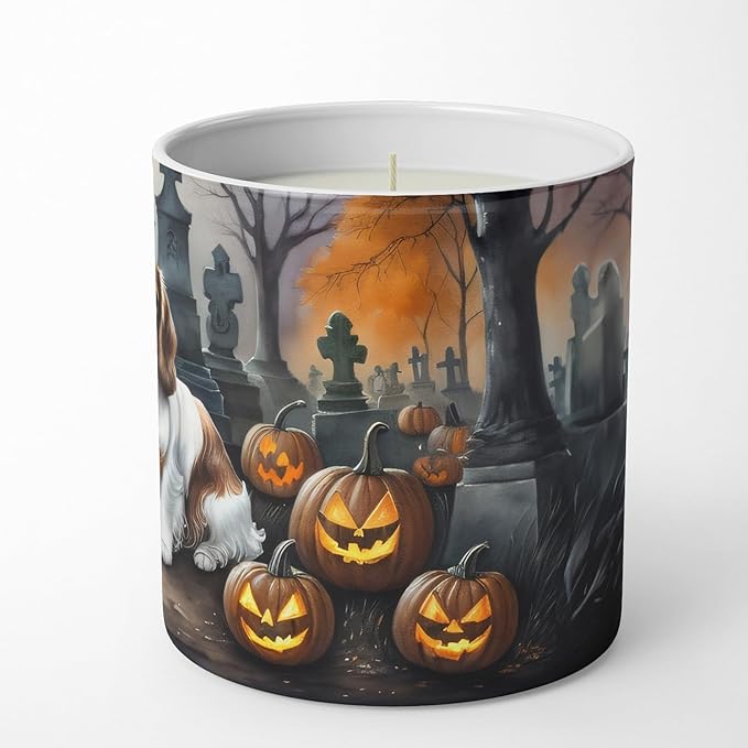 Caroline's Treasures DAC2030CDL Cavalier Spaniel Spooky Halloween Decorative Soy Candle Nature Soy Wax Essential Oil Home Decor Ideal for Bedroom Kitchen Bath Office Gift, 10 oz