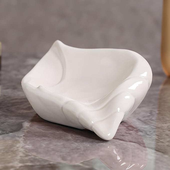 Ceramic Soap Holder with Drain, Soap Dish, Soap Saver, Shower Bathroom Decor, White