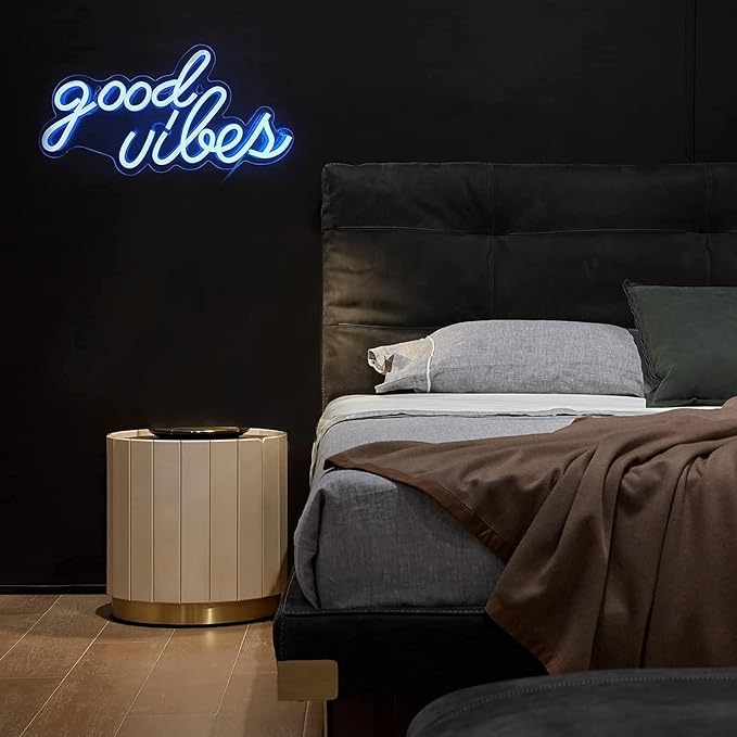 DECANIT Good Vibes Neon Sign for Bedroom Wall Decor Powered by USB Neon Light, Ice Blue Color,16.1"x8.3"x0.6"