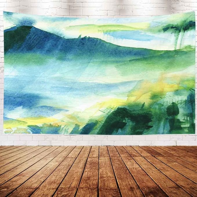 EMMTEEY Forest Mountain Tapestry - Colorful Mountain Landscape, Rain Forest, Green, 60x50, Perfect for Friends & Families
