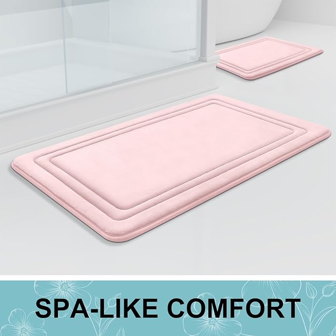 Grandaily Memory Foam Bath Mat Rug 30x20, Ultra Soft, Non-Slip and Absorbent Bathroom Rugs, Machine Wash Dry, Comfortable Bath Carpet for Bathroom Floor, Tub and Shower, Pink