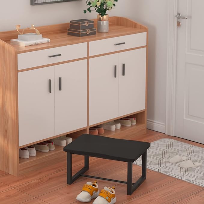 Wooden Step Stool with 500 Pounds, Wide Bed Step Stool for Adults,Black Wood Step Stool for Kitchen, Bedroom, Living Room, Bathroom