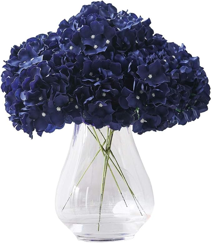 Artificial Hydrangea Flowers Navy Blue Heads 10pcs Fake Hydrangea Silk Flowers for Wedding Bouquets Centerpieces DIY Floral Decor Home Decoration with Stems