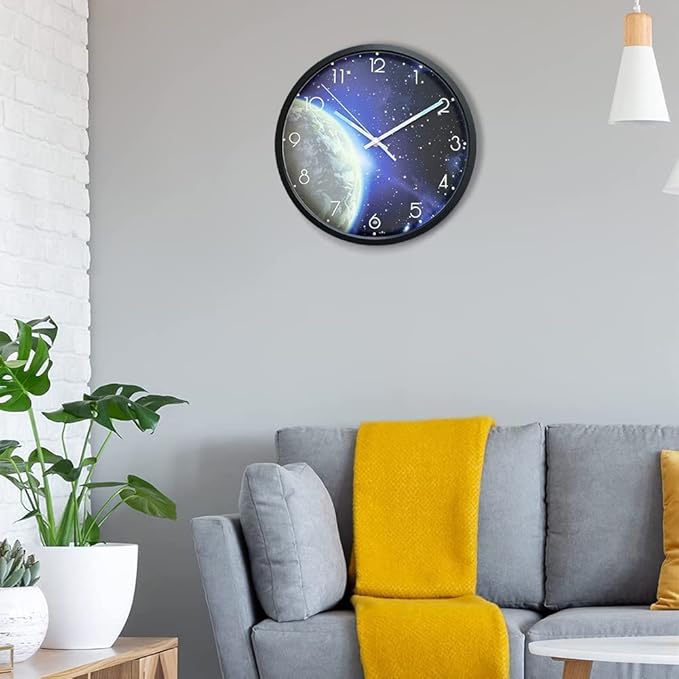 OCEST 12 Inch Night Light Wall Clock for Bedroom, Silent Lighted up Wall Clock Glow in The Dark, Easy to Read, Large Digital Display, Battery Operated for Living Room Kitchen-Blue Earth