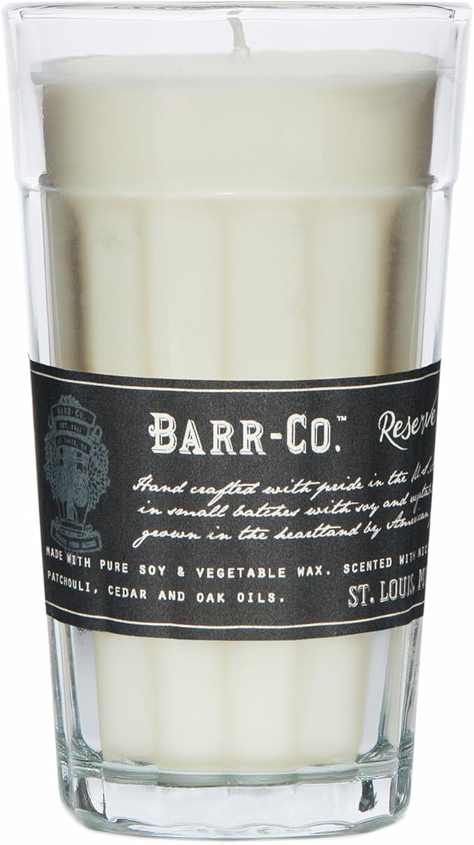 Barr-Co. Reserve Parfait Glass Candle, Earthy Scent, 120-Hour Long Burning Soy Wax Candle, Scented Candles for Home, Bathroom & Office, 10 oz