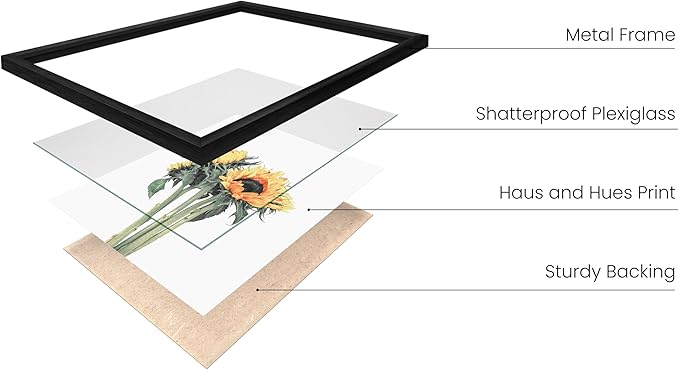 Haus and Hues Sunflower Wall Decor and Sunflower Posters - Set of 4 Sunflower Set Collage Bedroom Decor Sunflower Paintings for Wall Yellow Wall Art Decor Sunflower Decor (Black Aluminum Frame, 11x14)