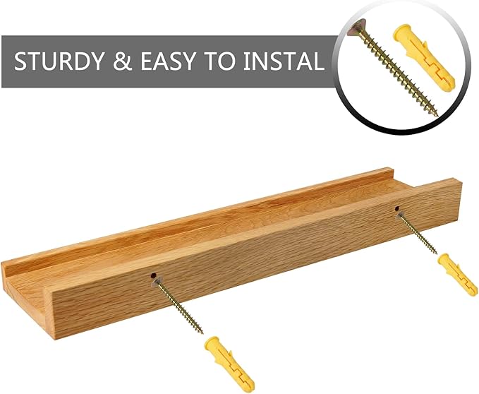 16 Inch Floating Shelves Wall Mounted Set of 2, Rustic Wall Shelves for Decor and Storage, Natural Solid Oak Wood Shelf, Picture Ledge for Bedroom/Bathroom/Living Room/Kitchen, Natural Color, 16*4*1.5