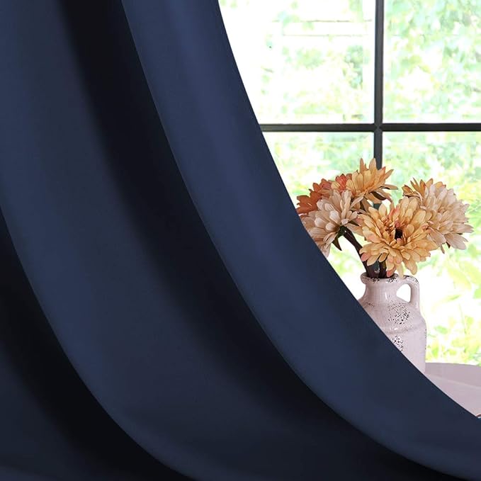 NICETOWN Blackout Curtains & Drapes for Kitchen, Navy, 1 Pair, 34 x 40 Inch, Thermal Insulated Solid Grommet Top Blackout Panels/Draperies for Bedroom/Living Room