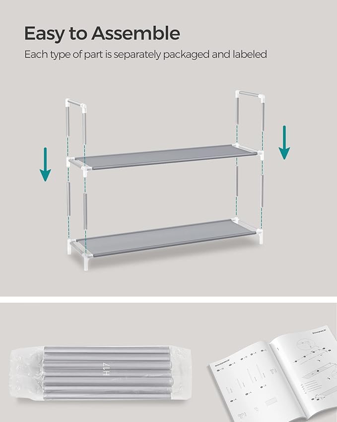 SONGMICS 10-Tier Shoe Rack, Shoe Storage for Hallway Closet, Slim and Space-Saving, Metal Frame, Non-Woven Fabric Shelves, Grey ULSR10G