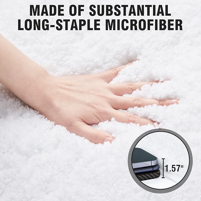 TECHMILLY Super Soft Shaggy Bathroom Runner Rugs, Absorbent Thick Non Slip Microfiber Bath Rugs, Quick Dry Machine Washable Bath Mat for Bathroom Floor, Bathtub and Shower 17"x47"