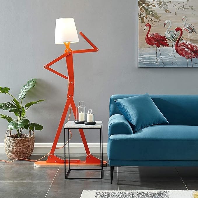 Cool Creative Floor Lamps Wood Tall Decorative Corner Reading Standing Swing Arm Light for Living Room Bedroom Office Farmhouse Kids Gift Idea- with LED Bulb (Oran Orange)