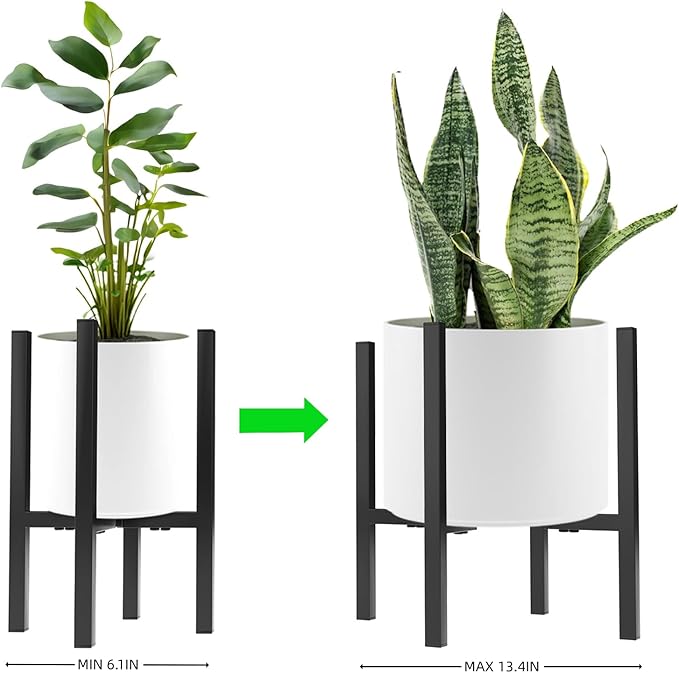 1 Pack Adjustable Plant Stands Indoor outdoor - Heavy Duty Metal plant holder Rust-Resistant, 6 to 11.8 Inch Adjustable Mid-Century flower stand, Fits Many Size Pots, Holds over 150 lbs,Black