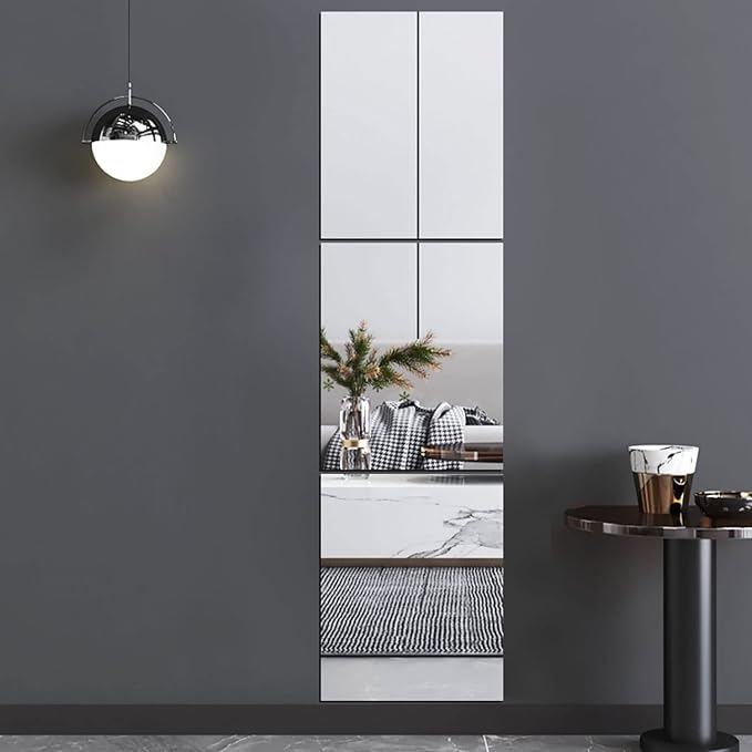 4Pcs Acrylic Mirror Sheets, 8"x12" Wall Mounted Mirror Tiles Self Adhesive Mirror Stickers Frameless Full Body Mirror Tiles for Wall Bedroom Bath Home Decor