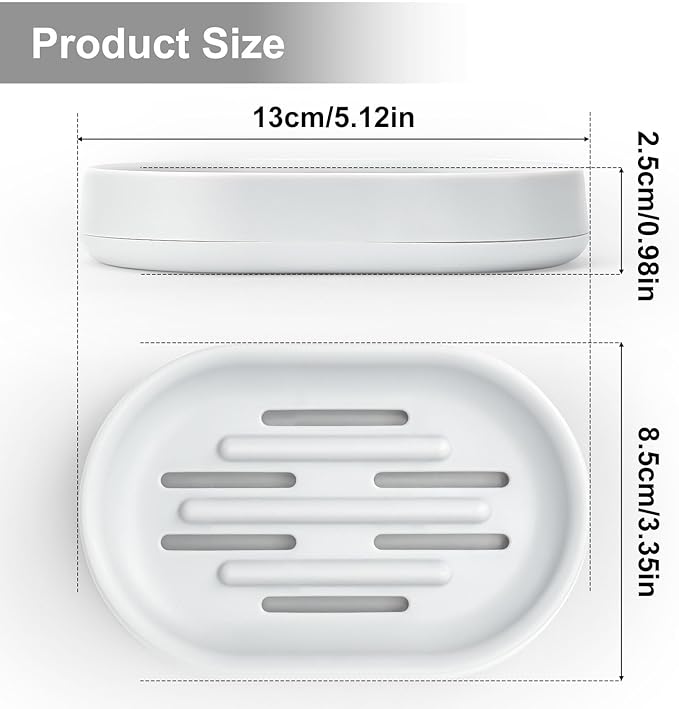 Topsky 2 Pack Soap Dish for Shower, Sink, Bathtub, Oval Plastic White Soap Bar Holder with Drain, Easy to Clean, Durable