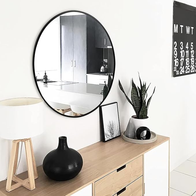 Fabuday Black Round Mirror 20 Inch 2 Pack - Wall Circle Mirror for Bathroom, Entryway, Hallyway, Living Room, Small Matte Framed Circular Mirrors
