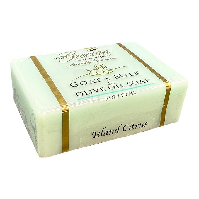 Grecian Goats Milk & Olive Oil Soap Bar 3-pack Island Citrus Scent: Handmade, All-Natural, Soap for Dry & Sensitive Skin, Anti-Aging, pH-Balanced, RSPO Sustainable - 4oz Bar