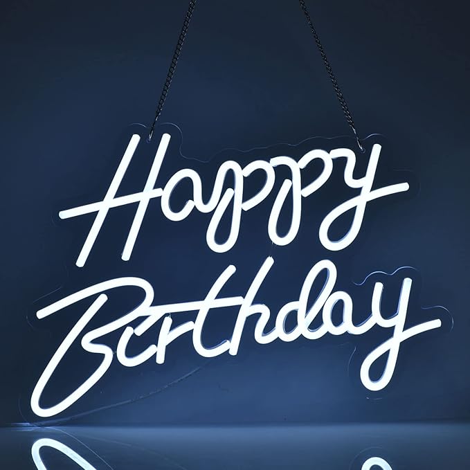 Happy Birthday Neon Sign for Wall Decor, with Dimmable Switch, Reusable Neon Light Sign for All Party Decoration(17X12inches,White)