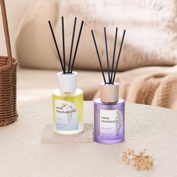 Reed Diffuser - Linen&Lavender 4.06oz (120ml) 2 Packs Essential Oil Reed Diffuser Set with 16 Sticks, Long Lasting Fragrance for Home, Bathroom, Bedroom, Room, Decor