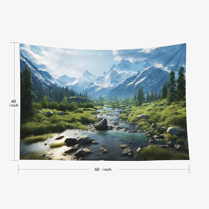 EMMTEEY Landscape Tapestry Hanging Wall Decor Small 60X40 Inch-Forest Mountains Water Scenery Durable Wall Tapestry for Living Room