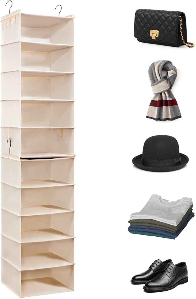 Hat Rack for Closet Organizer and Storage, Fedora Panama Trilby Cowboy Straw Hat Wide Brim Cap Holder, Hanging Organization 10 Shelves Easy to Install (Beige)