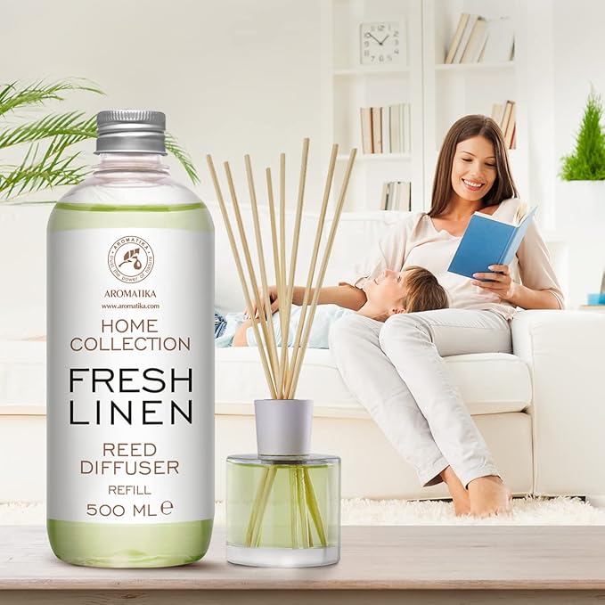 Refill Reed Diffuser Fresh Linen - Set 2 х 17 Fl Oz - Aroma Refill for Reed Diffuser - Long Lasting Home Fragrance - Air Freshener - Fresh Scent - Aromatherapy - Home Decor - Air Diffuser