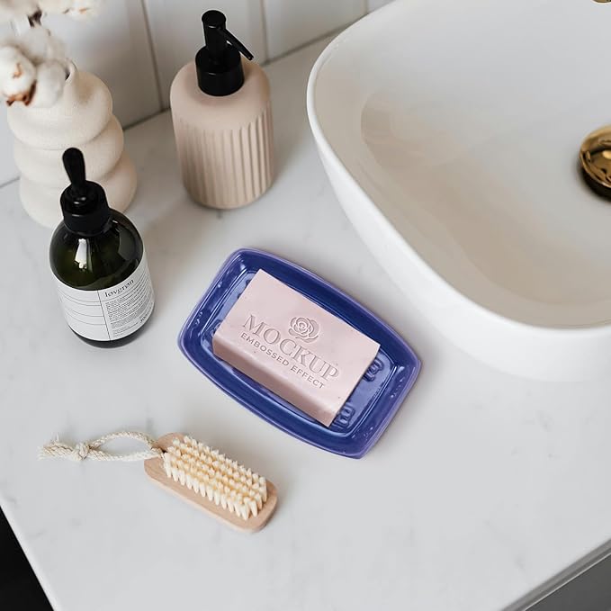 Ceramic Soap Dish, Soap Dish for Shower, Vintage Colorful Soap Holder, Soap Holder with Drain Soap Tray for Bathroom, Shower, and Vanity,Keep Soap Bars Dry