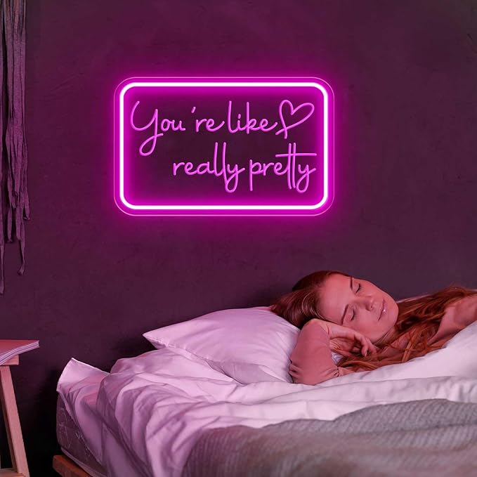 You're Like Really Pretty Neon Sign for Wall Decor, LED Neon Lights Party Decorations, USB Powered Switch Adjustable Brightness Neon Lights, for Powder Room, Bedroom, Clothing Store, Beauty Salon