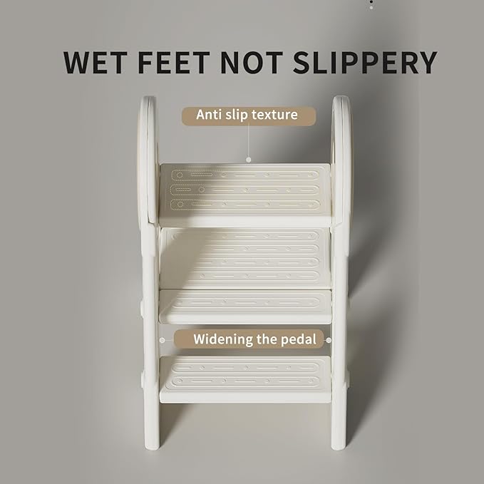 Step Stool for Kids Toddler, Adjustable 3 Folding, Learning Helper Stool for Bathroom Sink Toilet Potty Kitchen Counter with Handles and Non-Slip Pads(Blue)