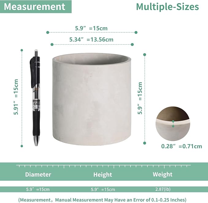Cement Plant Pots Indoor - Concrete Planter Pot for Planting - Modern Stone Clay Flower Pot with Drainage Hole for Garden, Home, Office Decor, Grey (5.9 inch)