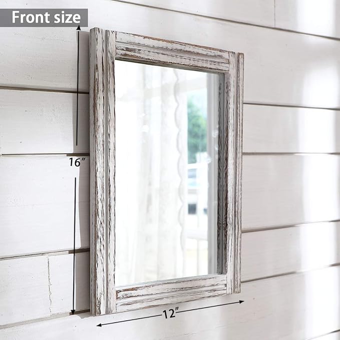 AAZZKANG Wall Mirror with Wood Framed Rustic Mirrors for Wall Rectangle Decorative for Bedroom Bathroom Living Room Entryway Farmhouse Hanging Small