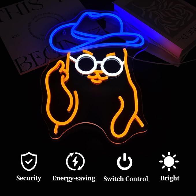 Cat Cowboy Neon Sign for Wall Decor Led Neon Signs Light Up Sign Room Decor Neon Lights Sign USB Powered