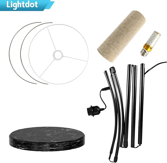 Lightdot Arc Floor Lamps for Living Room, Modern Standing Lamp with Hanging Drum Shade, Tall Standing Floor Lamp with Foot Switch, Over Couch Arched Reading Light for Bedroom, Office (Black)